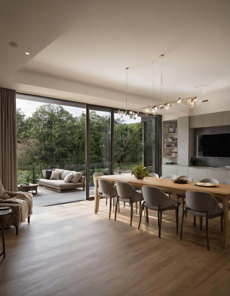 The motor and track must be selected from measured curtain load and opening geometry shown in a luxury residential interior